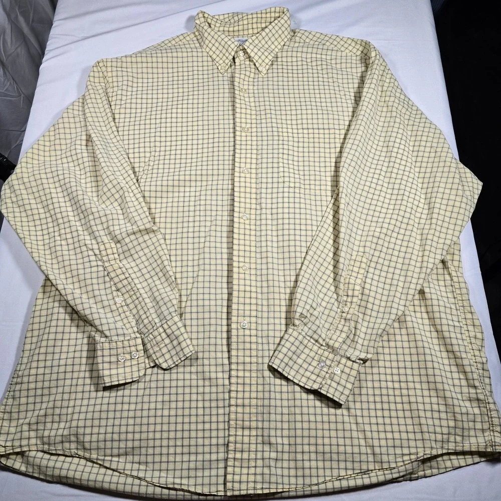 Brooks Brothers Mens XL Sport Shirt Yellow Blue Plaid‎ Cotton Button Down